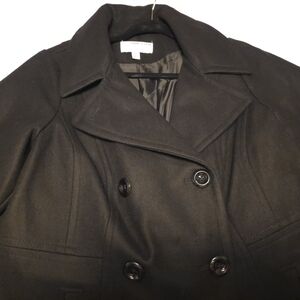 Anne Klein Black Double-Breasted Womens Wool Coat